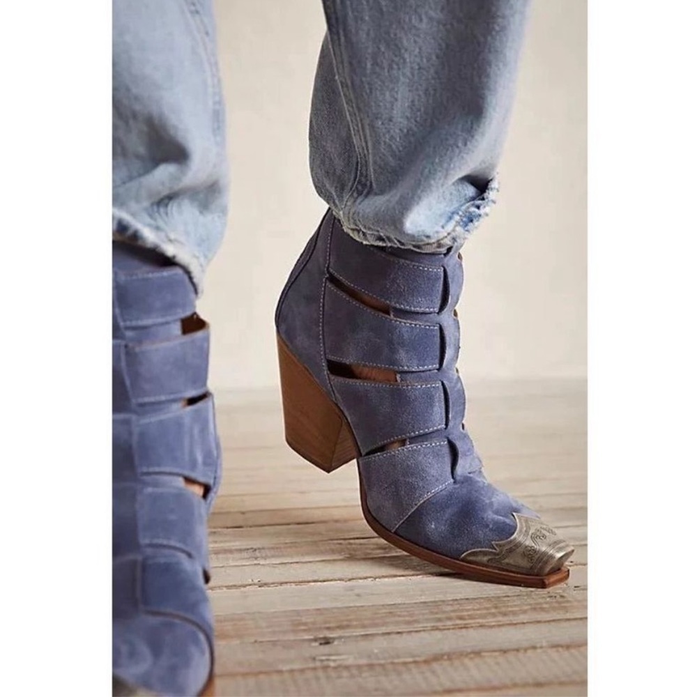 Free People Brayden Fisherman Western Boots in Blue Suede - Picture 3 of 4